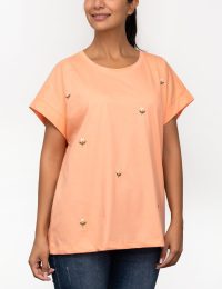 تیشرت زنانه سرشانه افتاده گلدوزی گل