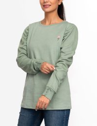 بلوز سرشانه چین دار آستین سه دکمه