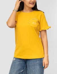 تیشرت زنانه سرآستین چین دار گل آویز - تصویر 4