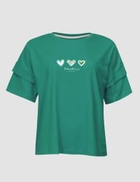 تیشرت زنانه آستین دو لایه چاپ قلب