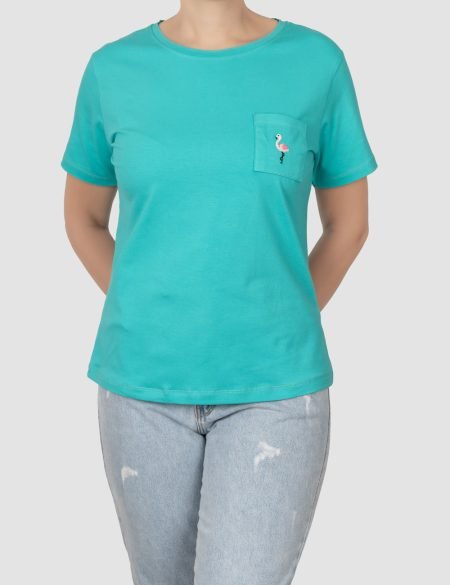 تیشرت زنانه جیب دار گلدوزی فلامینگو زیبا