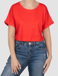 تیشرت کراپ زنانه آستین پاکتی چاپدار